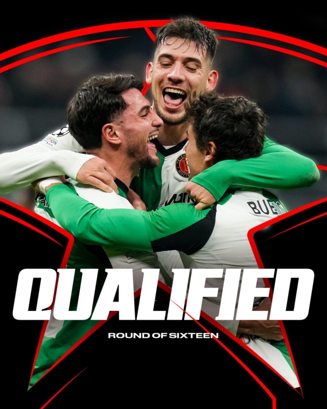 ‘황인범 결장’ 페예노르트, 밀란과 극적인 1-1 무승부...UCL 16강 진출